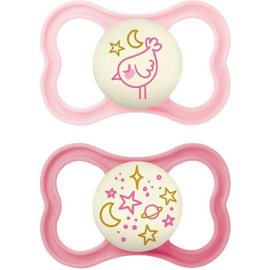 Mam Supreme Ciuccio in silicone Rosa Uccello / Stelle per 6-16 mesi