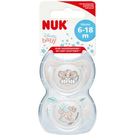 Nuk Lion King Silicone Pacifiers - Gray for 6-18 months 2pcs