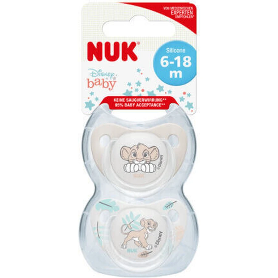 Nuk Lion King Silicone Pacifiers - Gray for 6-18 months 2pcs
