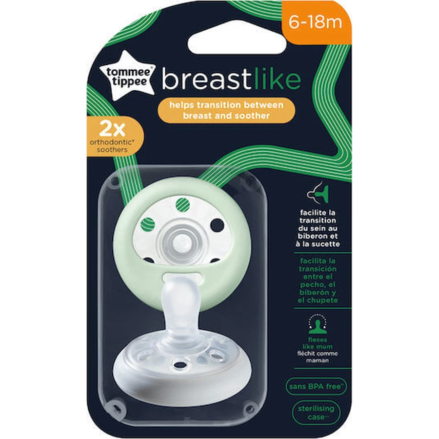 Tommee Tippee Suzete ortodontice Silicon Alb/Verde pentru 6-18 luni 2buc