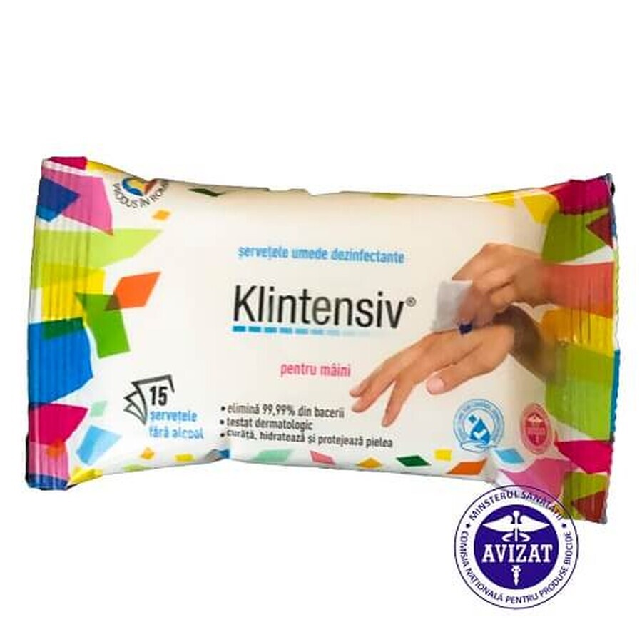 Salviette disinfettanti per le mani, 15 pz, Klintensiv