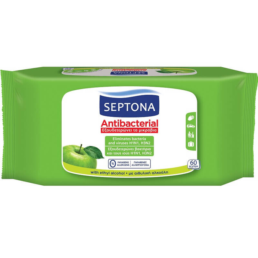 Toallitas húmedas antibacterianas con Mar Verde, 60 unidades, Septona