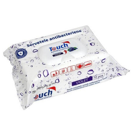 Violet lingettes humides antibactériennes, 70 pièces, Touch