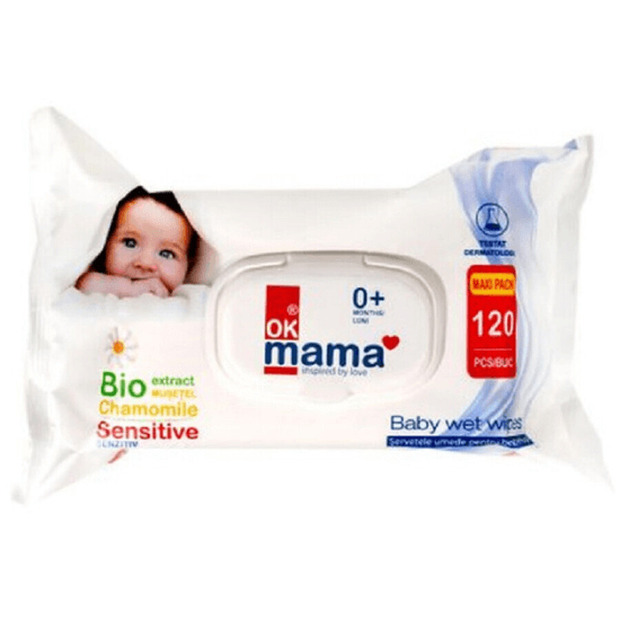 Serviettes humides pour bébé, 120 pièces, Ok Mama