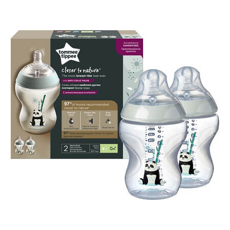 Set di 2 bottiglie Close To Nature, Ursuleti Panda, 260 ml, Tommee Tippee