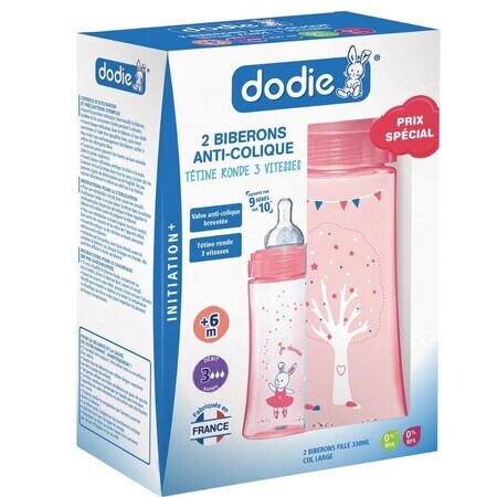 Set 2 Bottle for anti-colic initiation, Ballerina, 2x330 ml, +6 months, Dodie