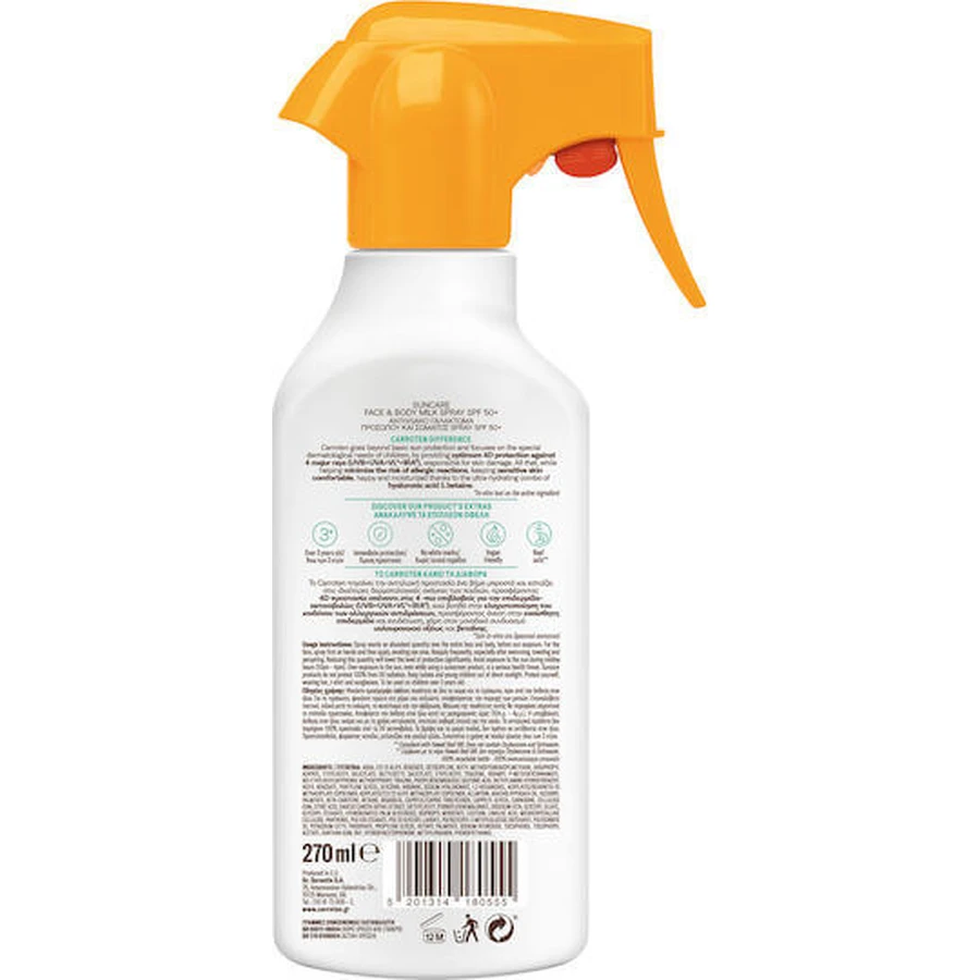 Carroten Sensicare Crema solare impermeabile per bambini Emulsione SPF50 270ml 80603