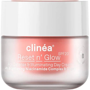 Clinea Reset n' Glow Crema Viso Giorno con SPF20 per l'Anti-Età e la Radiosità con Niacinamide e Prebiotici 50ml