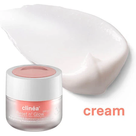 Clinea Reset n' Glow Crema Viso Giorno con SPF20 per l'Anti-Età e la Radiosità con Niacinamide e Prebiotici 50ml