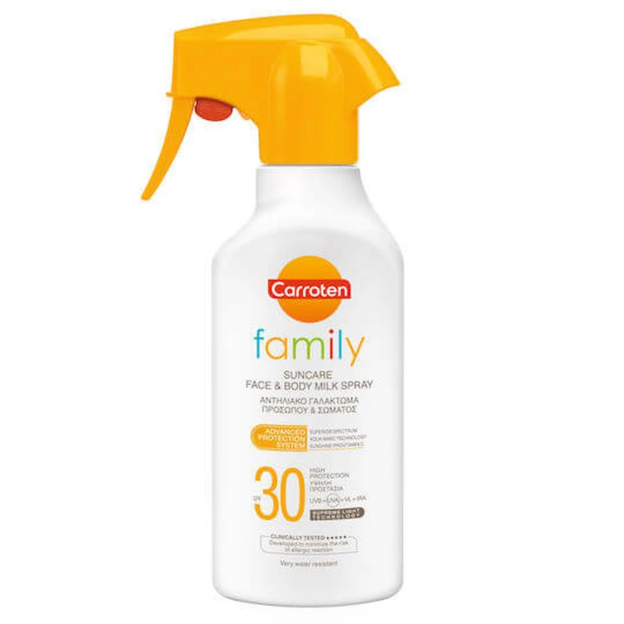 Carroten Family Wodoodporny krem przeciwsłoneczny do twarzy i ciała SPF30 Spray 270ml: ceny i cechy