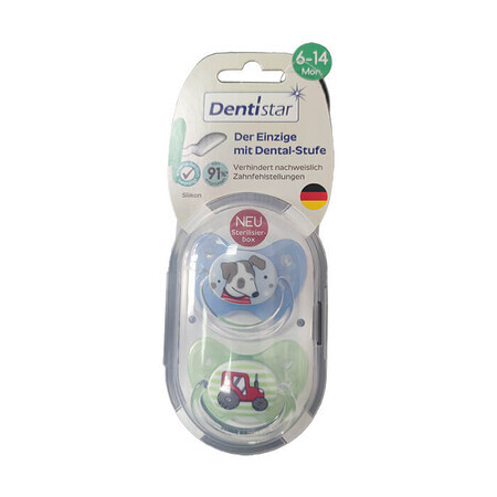 Lot de 2 sucettes en silicone de taille 2 et boîte de stérilisation, Dentistar