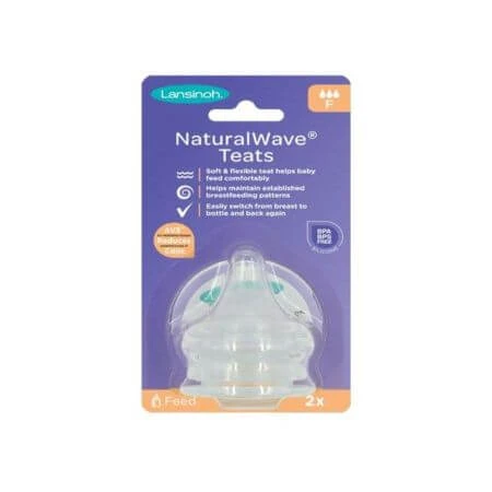 Tetina de silicona de flujo rápido, 2 piezas, Lansinoh