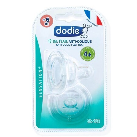 Set de 2 tétines en silicone avec col large et fonction sensorielle anti-colique, Flow 4, +6 mois, Dodie