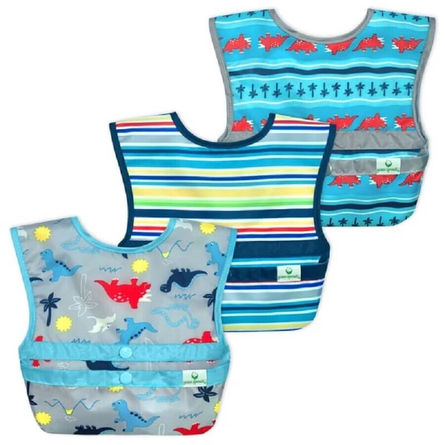 Set of 3 waterproof bibs, Dinosaurs, Green Sprouts