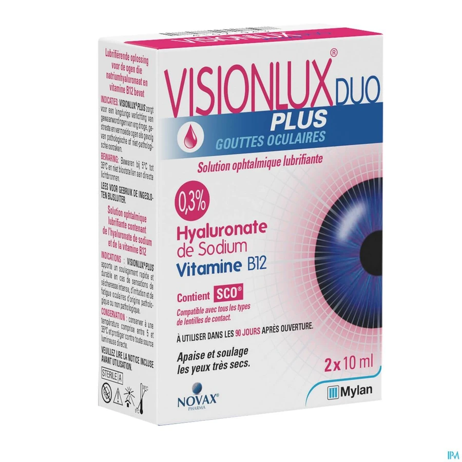 Novax Pharma Visionlux Duo Plus Hyaluronzuur Oogdruppels voor Droge Ogen 2x10ml