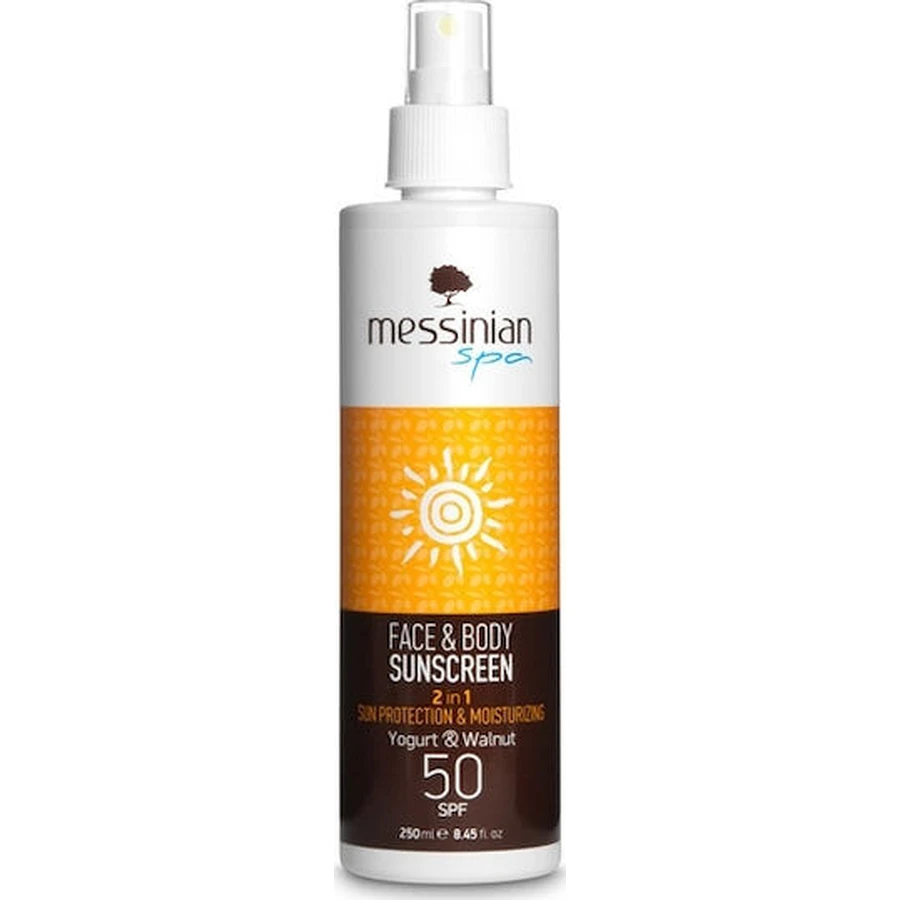 Spa Messinien 2 en 1 Protecteur et Hydratant Yoghourt et Carotte 2 en 1 Crème Solaire Visage et Corps SPF50 250ml Spray 250ml