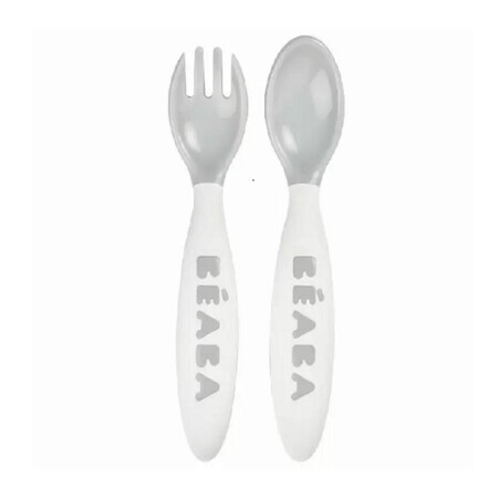 Set de cuillères et fourchettes ergonomiques, gris, Beaba