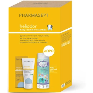 Pharmasept Heliodor Wodoodporny krem przeciwsłoneczny dla niemowląt Emulsja do twarzy i ciała SPF50 100ml & Łagodna kąpiel dla niemowląt 250ml 526255