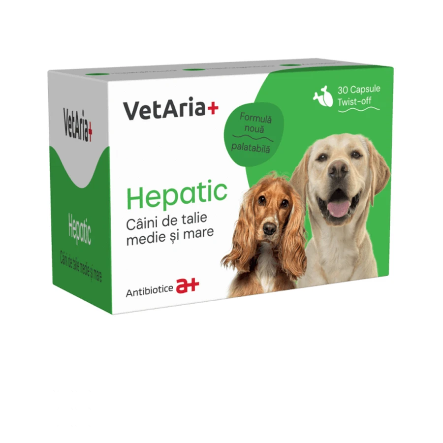 Supliment, VetAria+ Hepatic Caini Talie Medie si Mare, 30 capsule Twist-Off