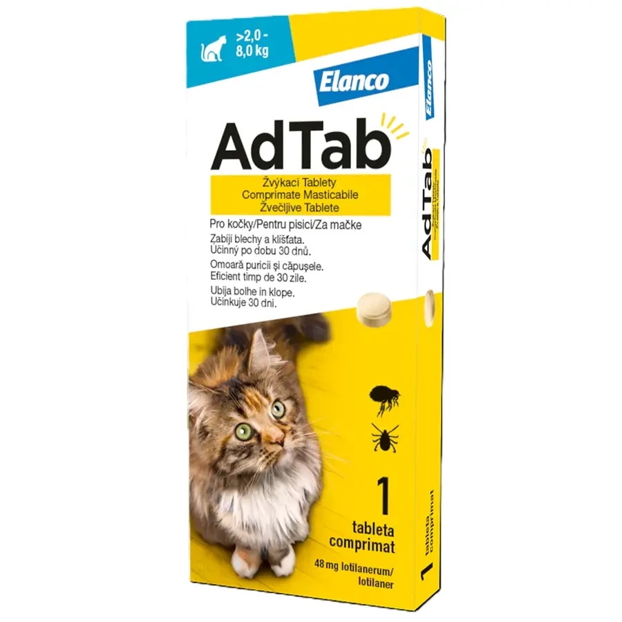 AdTab 48 mg comprimés à croquer pour chats contre les puces et les tiques (2-8 kg) - 1 comprimé
