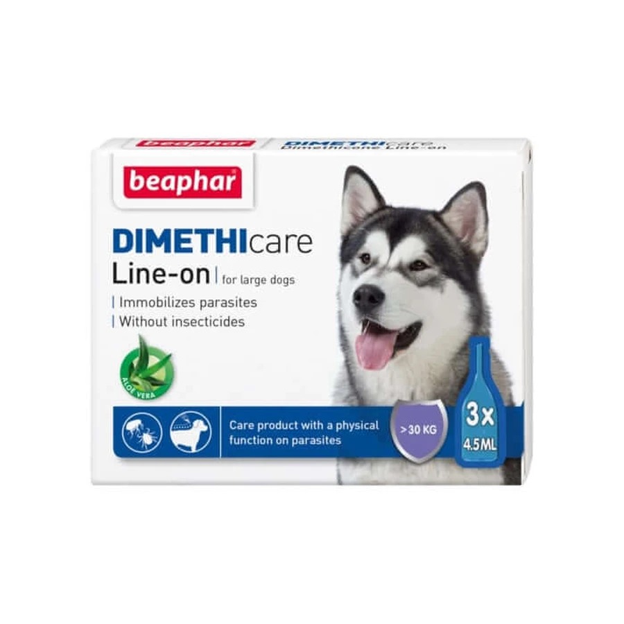 Pipeta antiparazitara DIMETHICARE LINE-ON pentru caini L BEAPHAR >30 kg, 3 pip x 4.5 ml