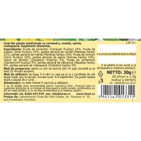 Té digestivo, D147, 20 bolsitas, Fares