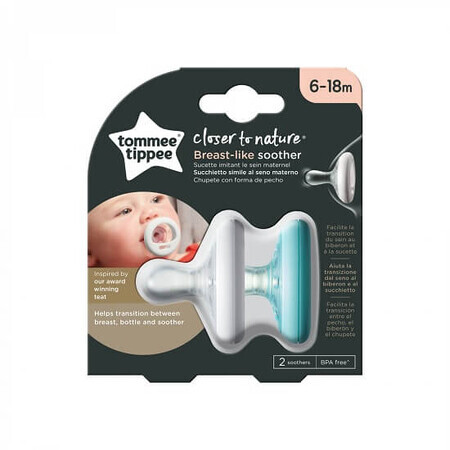 Chupete Blanco/Verde, Más cerca de la naturaleza, 6-18 meses, 2 pcs, Tommee Tippee