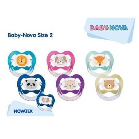 Suzete multicolore cu inel si steribox, Talia 2, 2 buc, Baby Nova