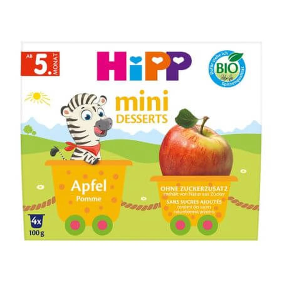 Mini organic dessert with apples, 5 months+, 4 x 100 g, Hipp