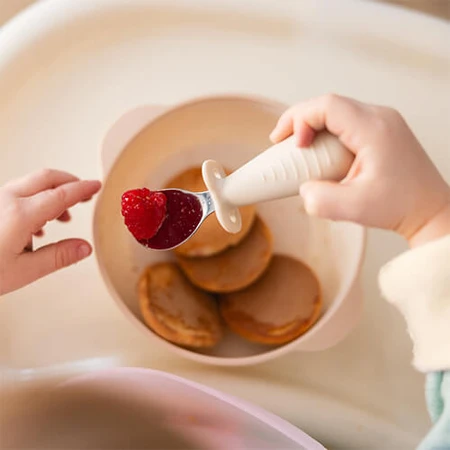 BabyOno, tacâmuri pentru copii, oțel inoxidabil, bej, începând cu 12 luni