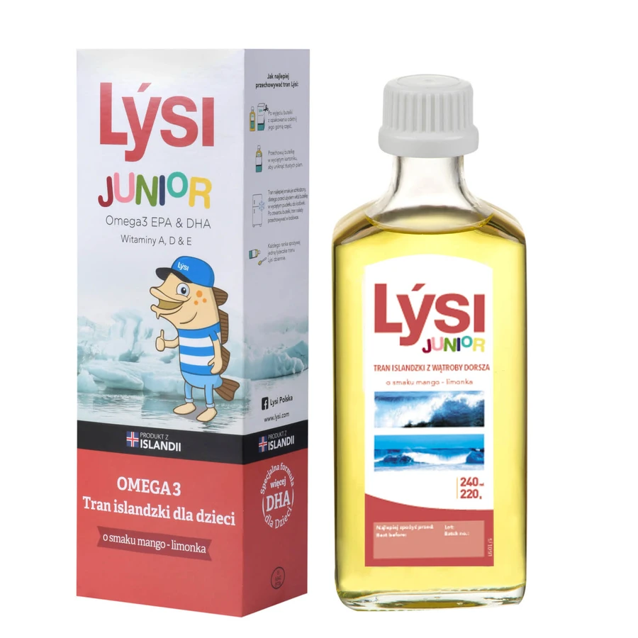 Lysi Junior Omega 3 Icelandic Trance for Kids, mango-lime flavor, 240 ml + free crochet kit