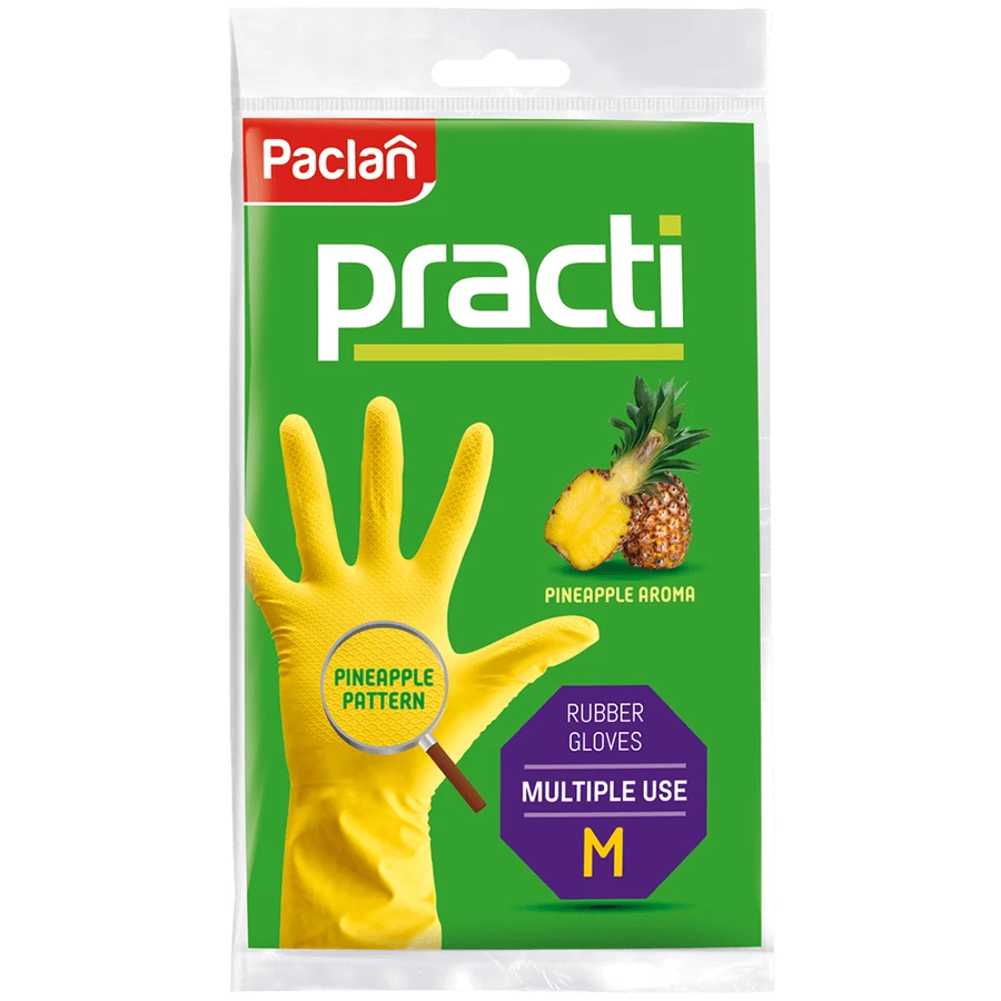 Paclan Practi, gants en caoutchouc, parfumés, ananas, taille M, 2 pièces