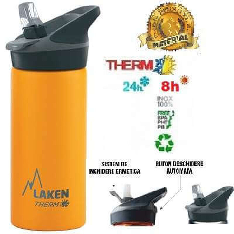 Termo de acero inoxidable con tapa automática Jannu Amarillo, 500ml, Laken