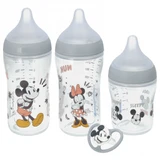 Set de inicio NUK Perfect Match, 3 biberones anticólicos + chupete, Mickey Mouse, 0-6 meses