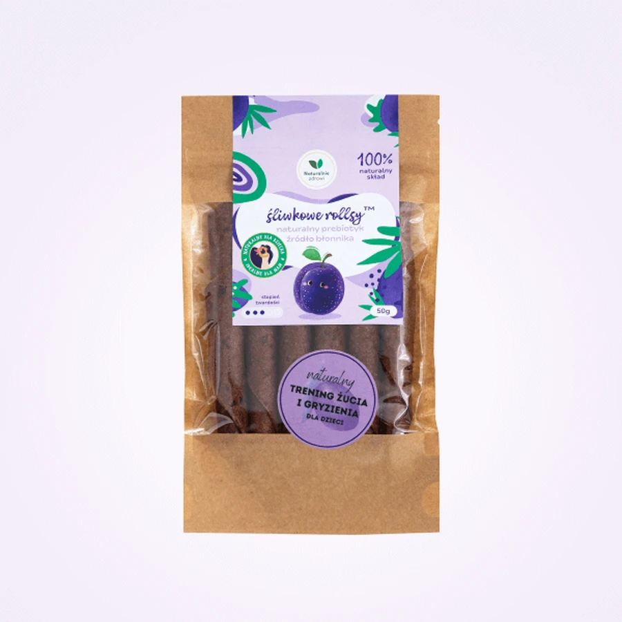 Rulouri de prune Naturally Healthy, un prebiotic natural și o sursă de fibre, 50 g
