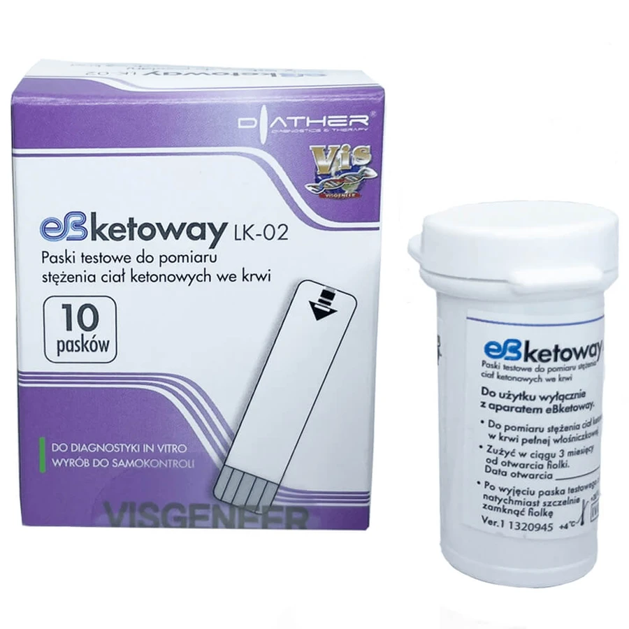 Diather eb-Ketoway, teststrips voor het meten van de concentratie ketonlichamen in het bloed, 10 eenheden