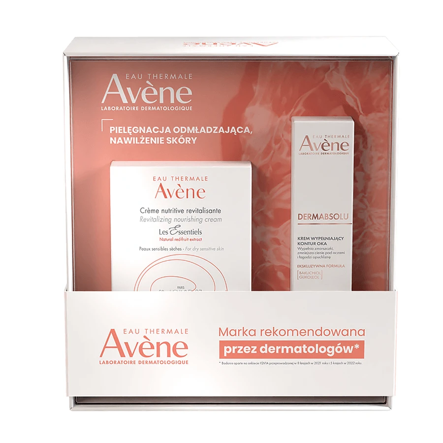Zestaw Avene, Les Essentiels, odżywczy krem rewitalizujący o bogatej konsystencji, 50 ml + Dermabsolu, krem wypełniający kontur oka, 15 ml: ceny i cechy