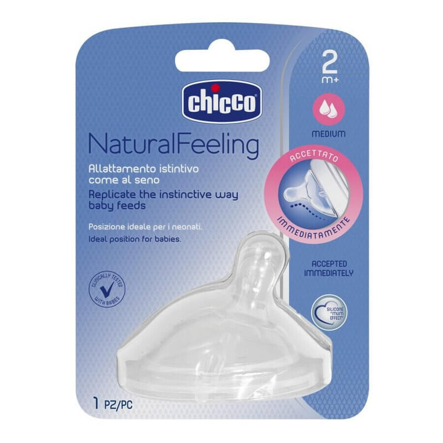 Tetina silicona flujo medio, Natural Feeling, 1 pz, 2meses+, Chicco