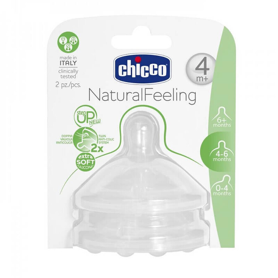 Tetina de silicona de flujo regulable Natural Felling 2 pcs, 4 meses+, Chicco