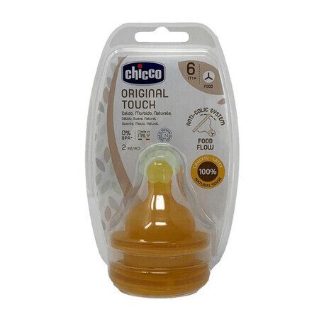 Tetina de goma anticólico fisiológico para biberón, 2 uds, +6 meses Original Touch, Chicco