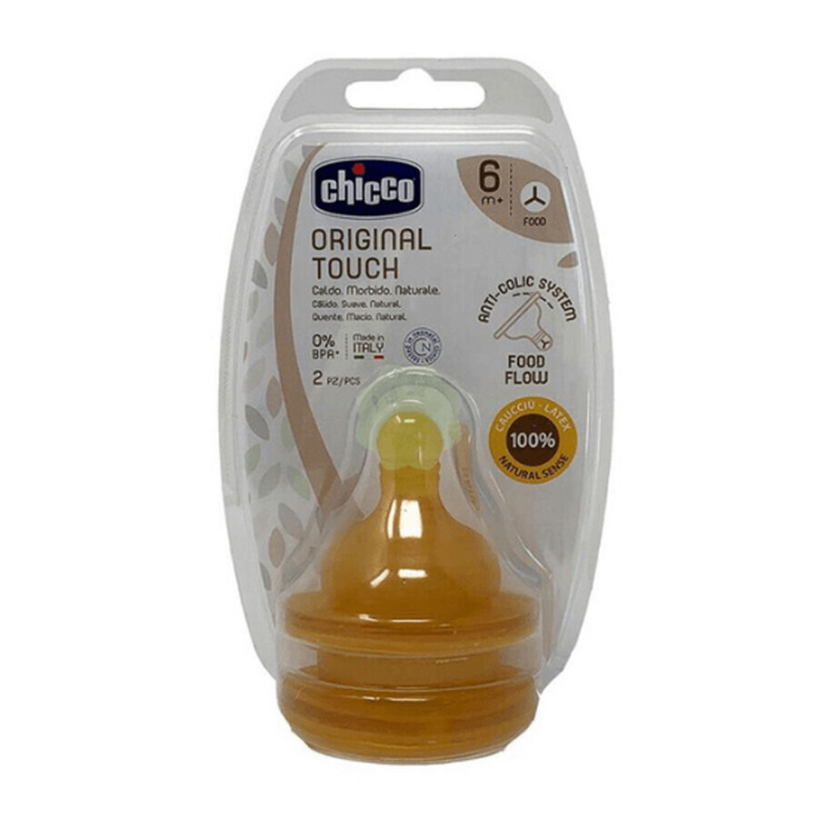 Chicco Original Touch - Tettarella in Caucciù 6M+ Flusso Pappa, 2 Pezzi