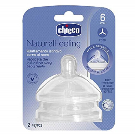 Tétine en silicone à débit rapide Natural Feeling, 2 pièces, 6 mois+, Chicco