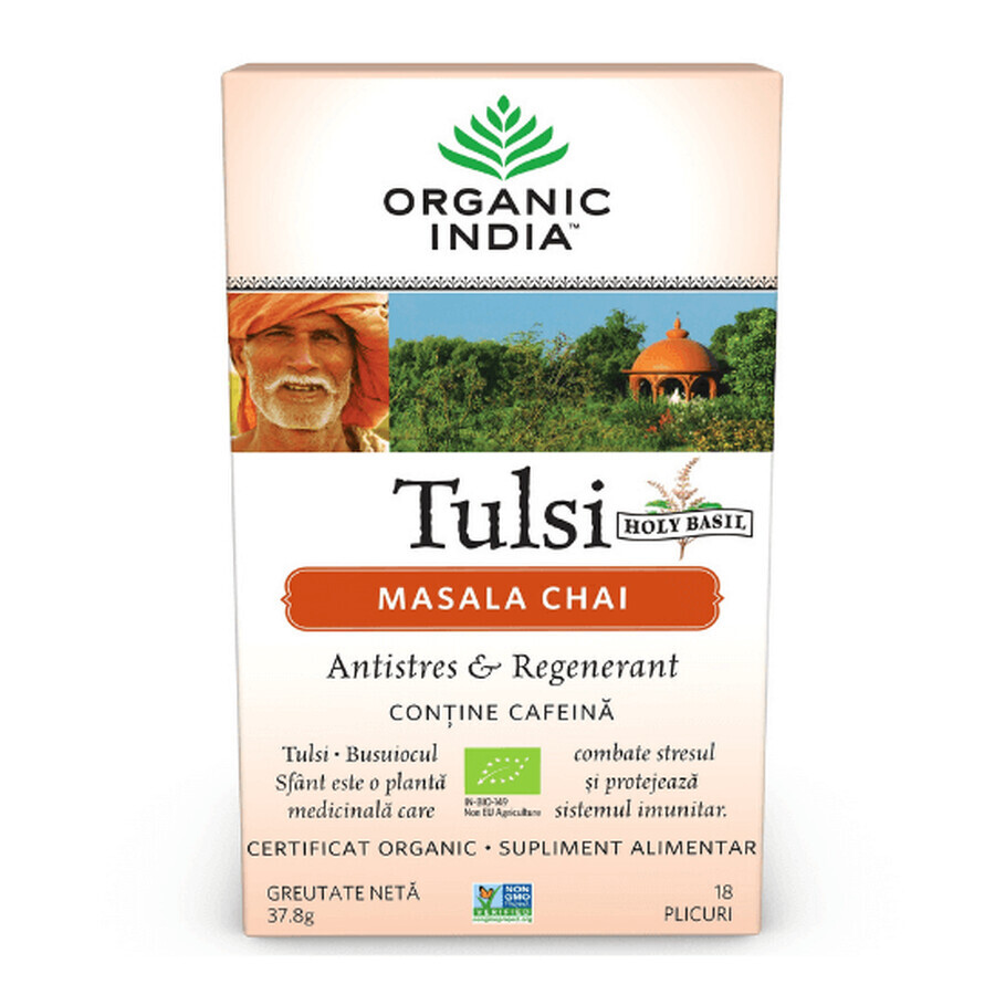 Tulsi Masala Chai Relajante y Regenerador, 18 bolsitas, Organic India