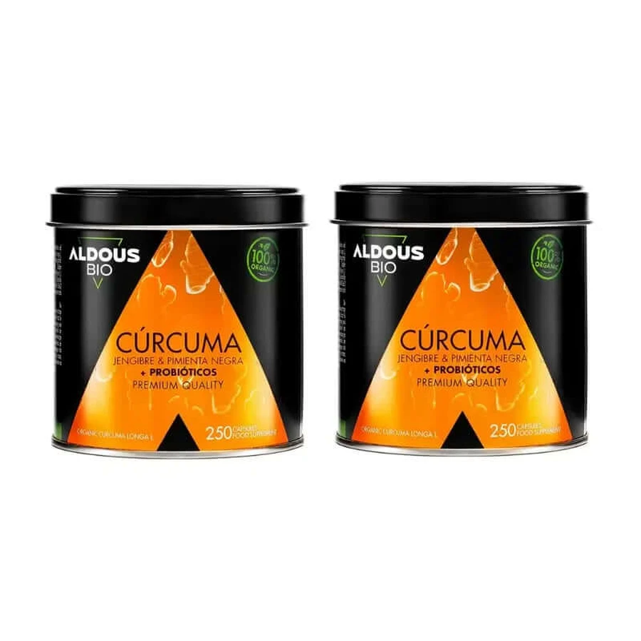 Aldous Bio Turmeric cu ghimbir și piper negru cu probiotice, 2X250 Capsule