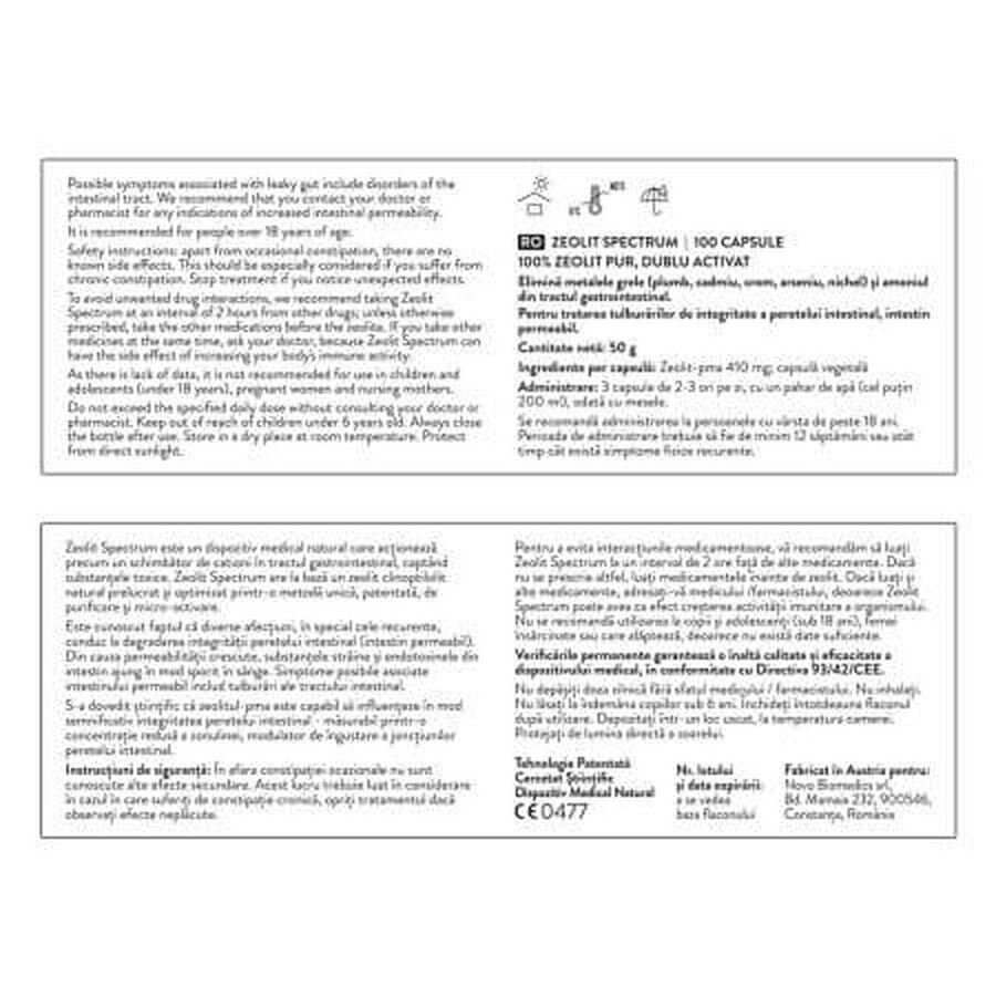 Zeolita Spectrum, 100 cápsulas, Novo Biomedics