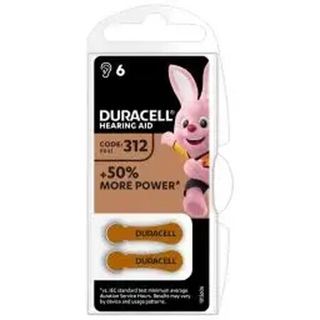 Pilas para audífonos HA ZA312, 6 uds, Duracell