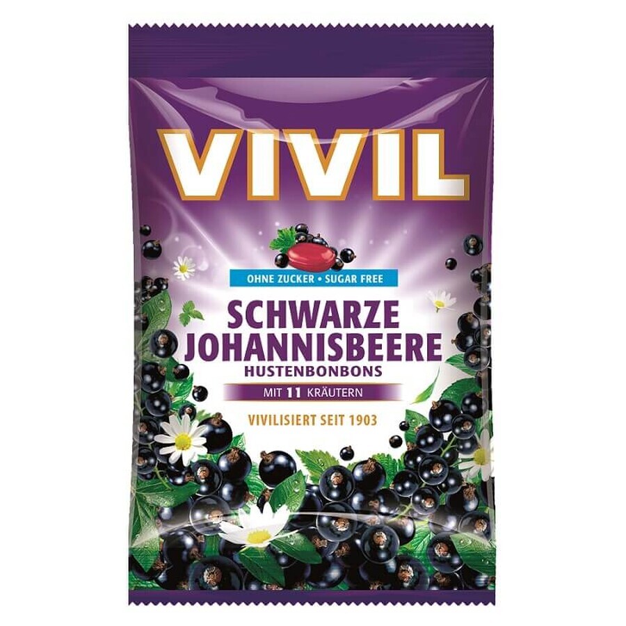 Caramelo de grosella negra y vitamina C sin azúcar, 60 g, Vivil