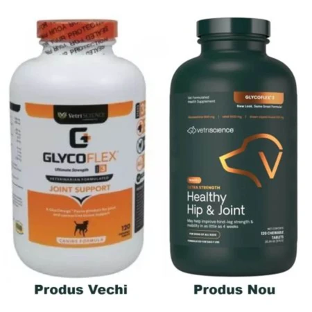 VETRISCIENCE Extra Strength Healthy Hip & Joint (Glycoflex stage3), XS-XL, suplemento del sistema articular para perros, frasco, 120 comprimidos masticables