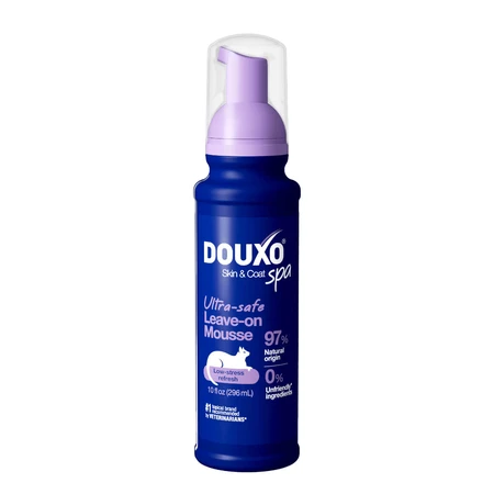 DOUXO SPA Low-Stress Refresh Mousse, Shampoo schiumoso per gatti, senza risciacquo, idratante, alla vaniglia e al cocco, flacone con applicatore, 150ml
