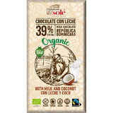 Organic and Fairtrade 39% cocoa milk and coconut chocolate, 100g, Pronat